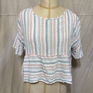 Paper Crane Blue and Pink Boxy Crop Blouse